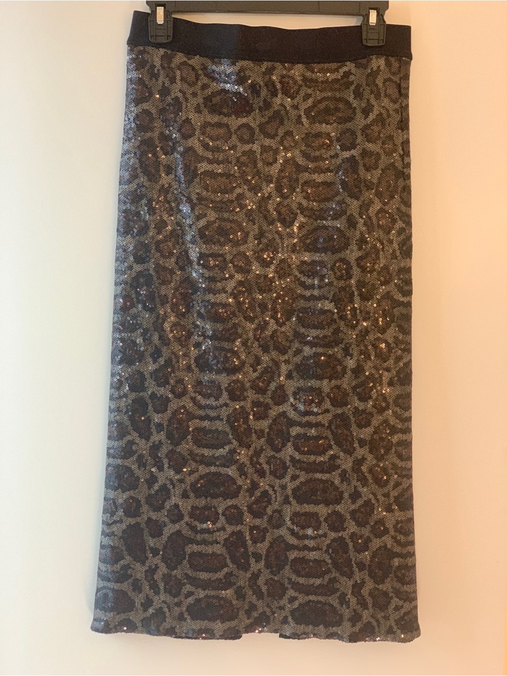 Seventy Sequin Leopard Midi Skirt - Black & Brown SZ 44
